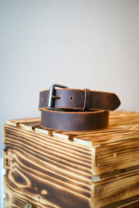 1.5" (Water Buffalo Belt: (Medium Brown + Gunmetal Hardware)