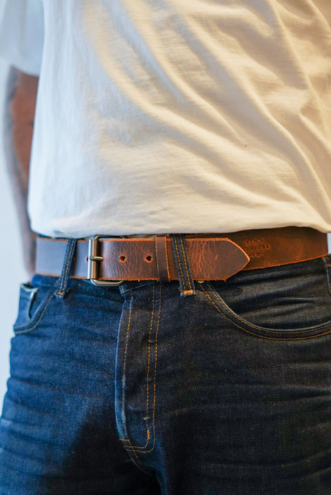 1.5" (Water Buffalo Belt: (Medium Brown + Gunmetal Hardware)