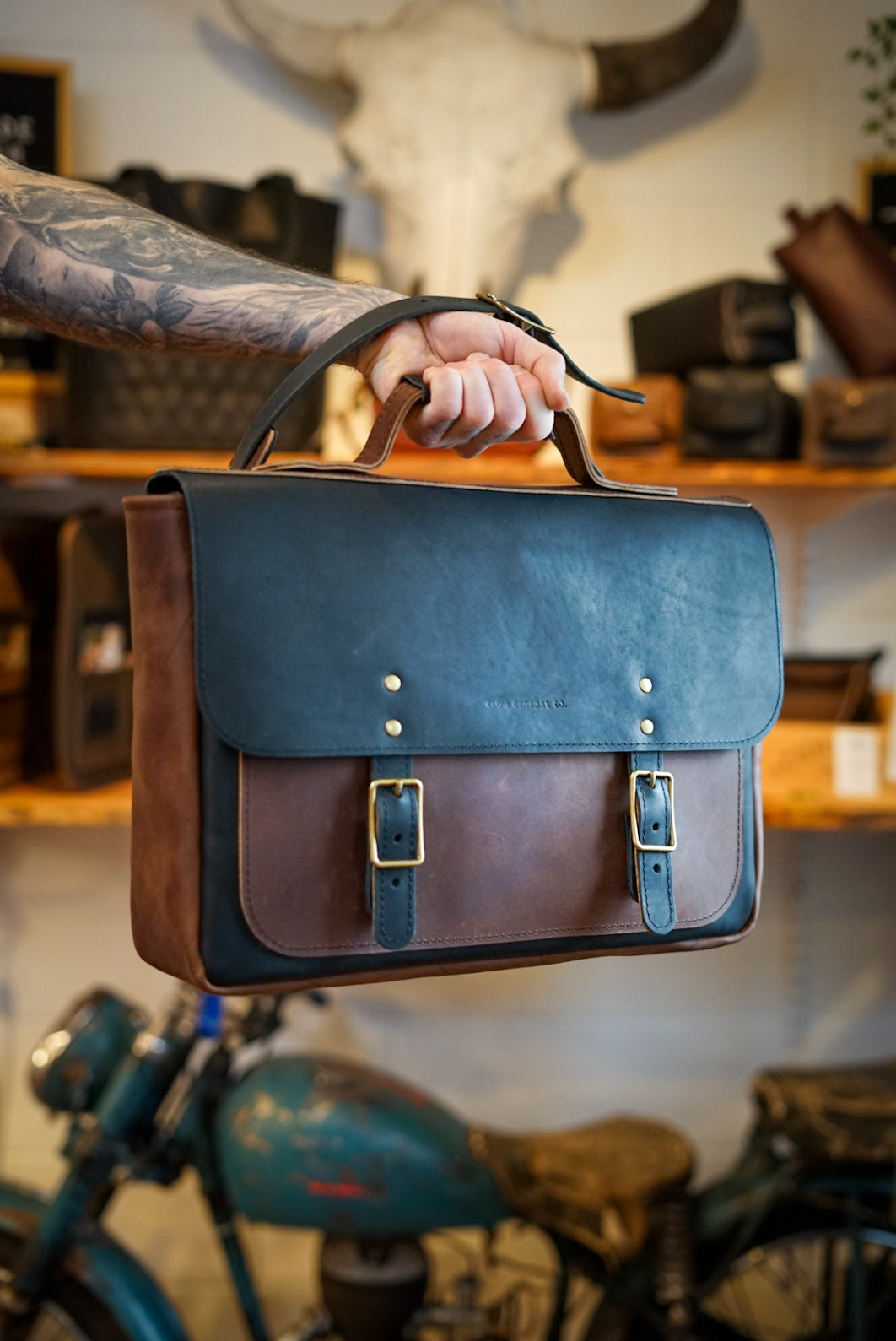 Leather satchel laptop bag on sale