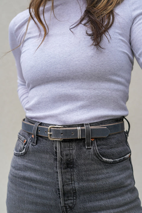 Women's: 1" Water Buffalo: Dress Belt (Midnight Smoke + Nickle Hardware)