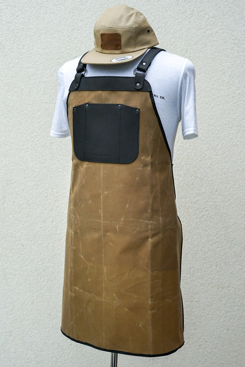 Apron (Tan Waxed Canvas + Black Leather Accents)