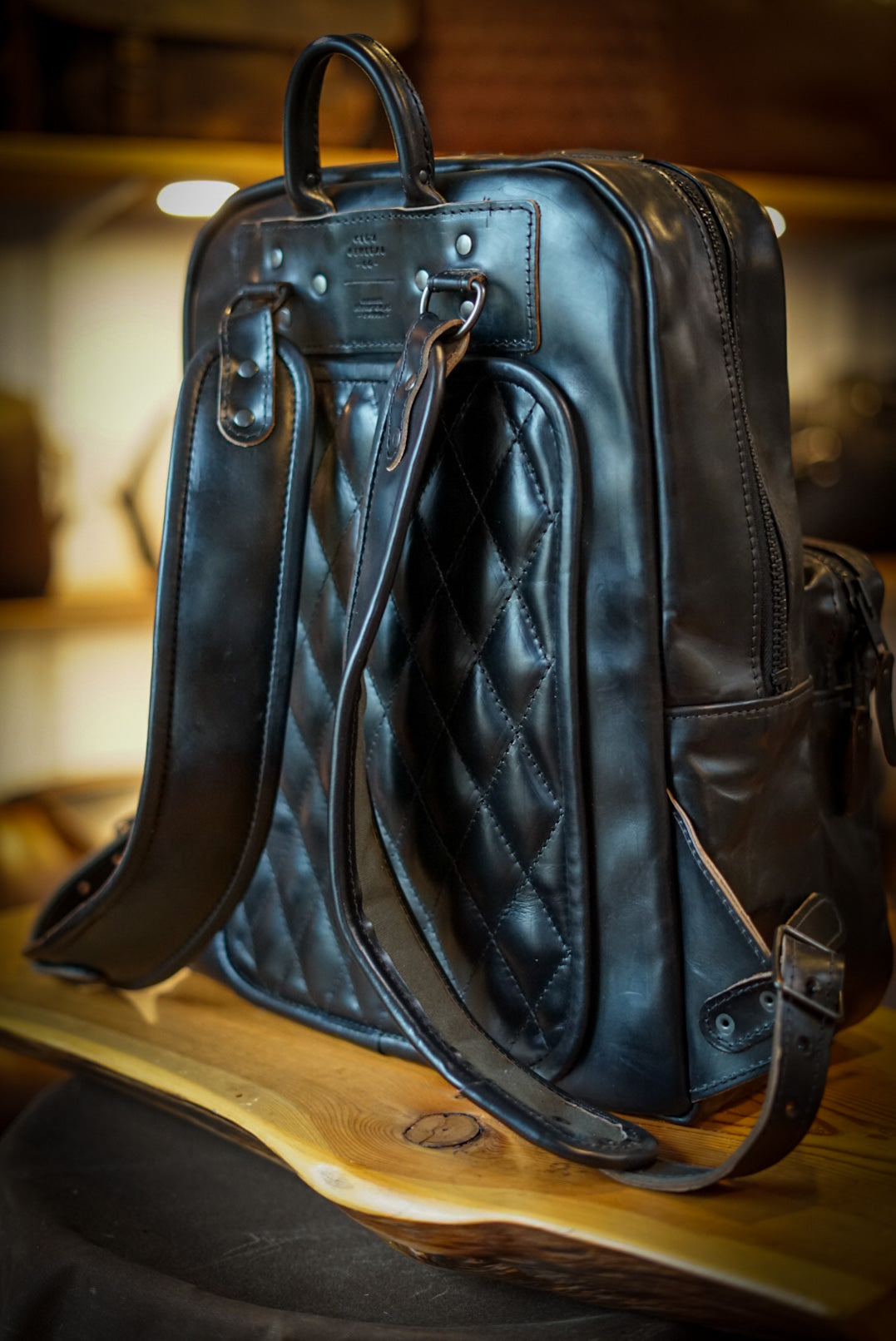 Commuter Backpack Diamond Stitch Horween Black Clo s General Leather Co