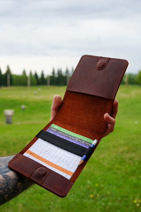 Golf Score Card + Yardage Book Holder (Brown)