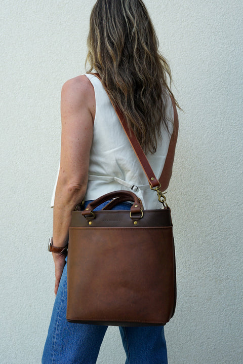 Handbag (Two Tone: Pebbled Brown + Dark Amber Harness Accents)