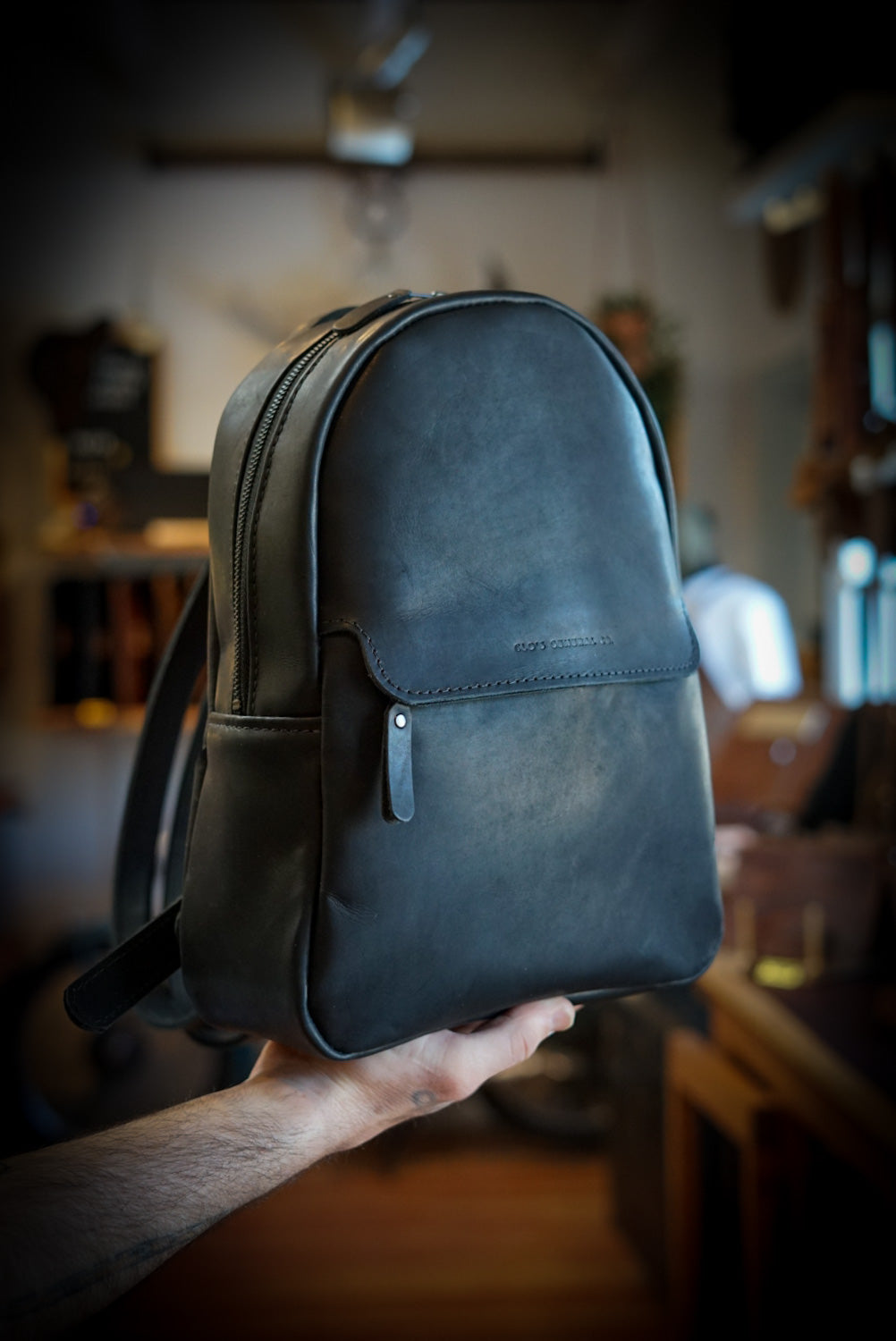 Flat leather backpack sale